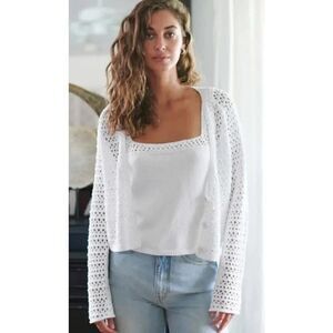 White + Warren White Crop Crochet Knit Sleeveless Top Sz. L